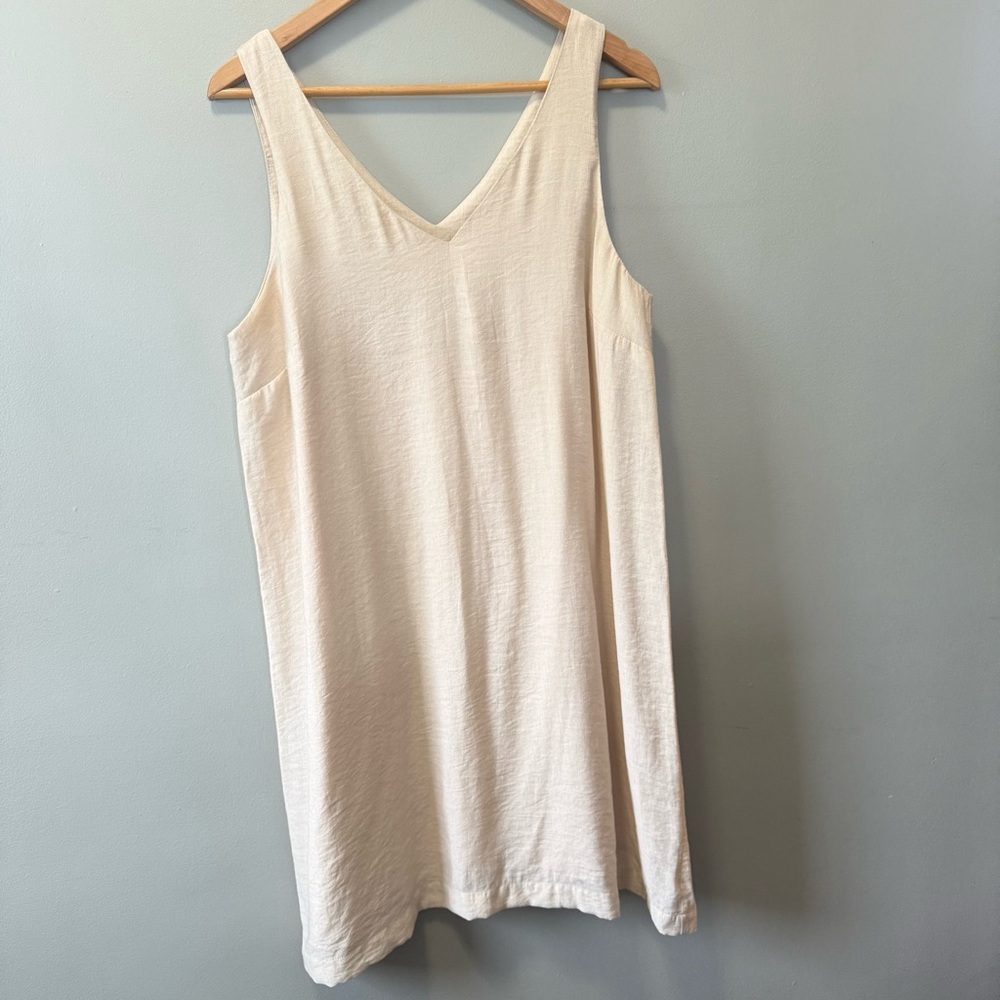 ICHI Women’s Cream Linen Sleeveless V-Neck Midi Dress Size 42